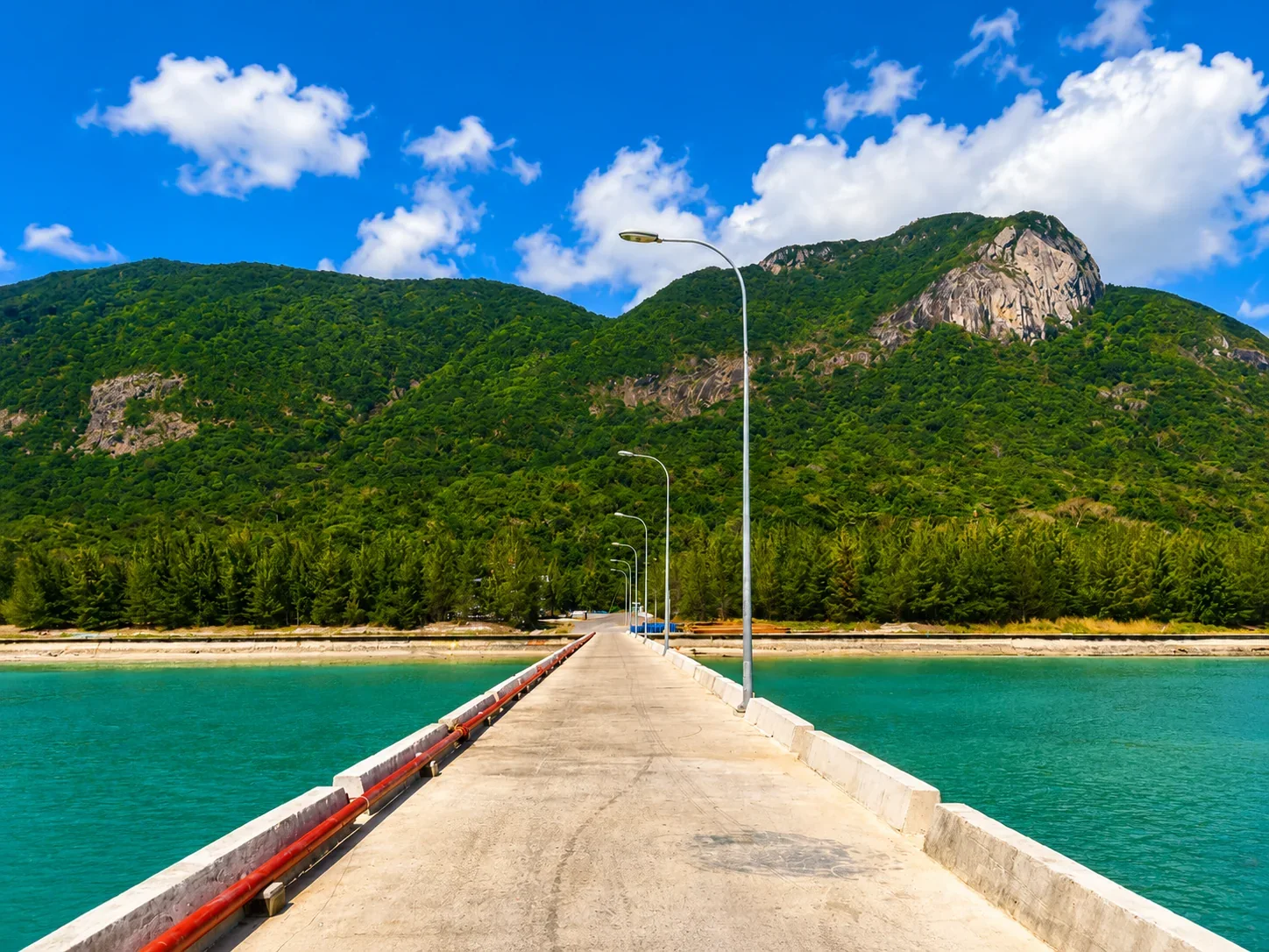 Pier and mountain coast in Con Dao