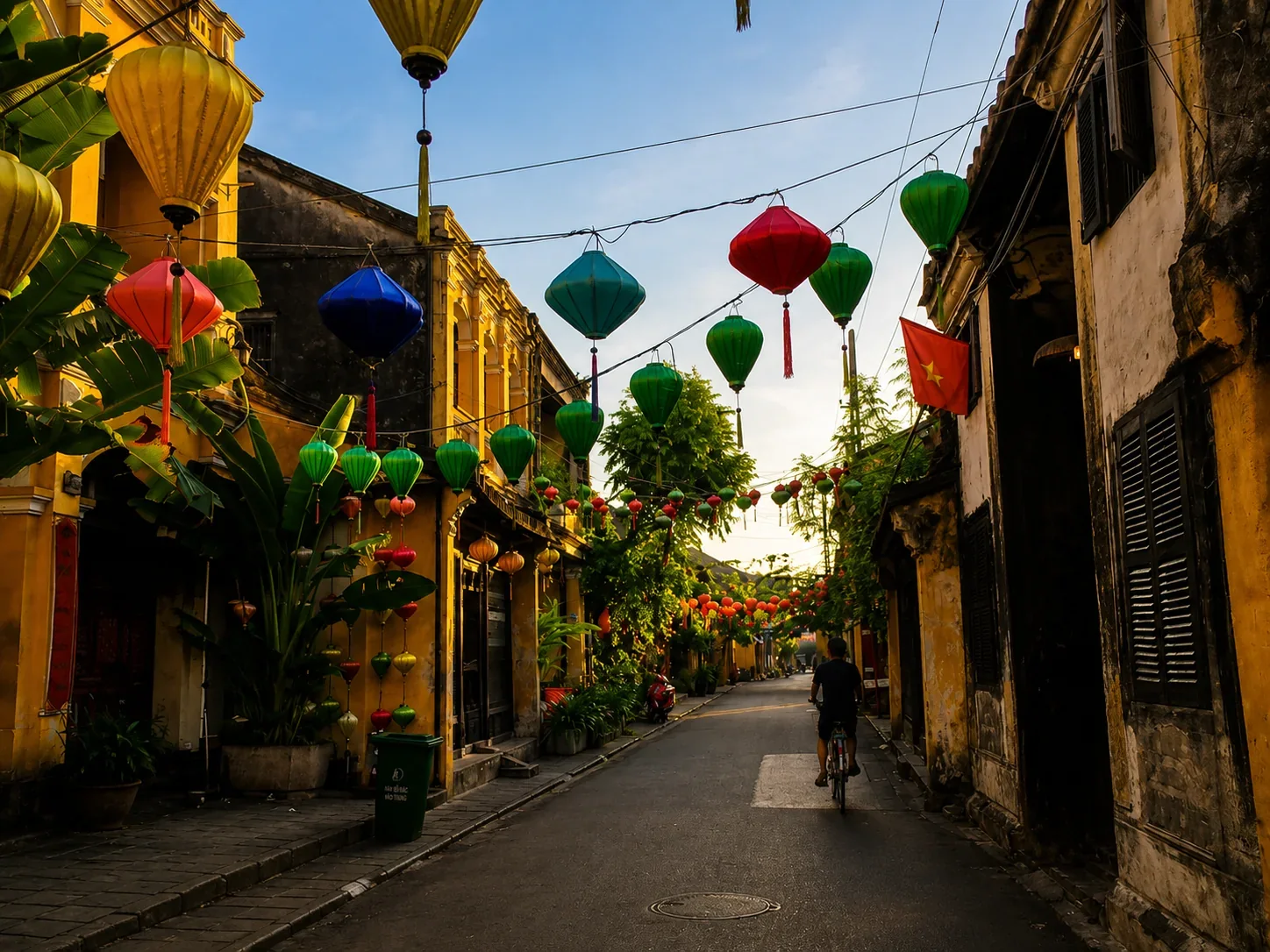 Cyclist on a lantern street in Hoi An