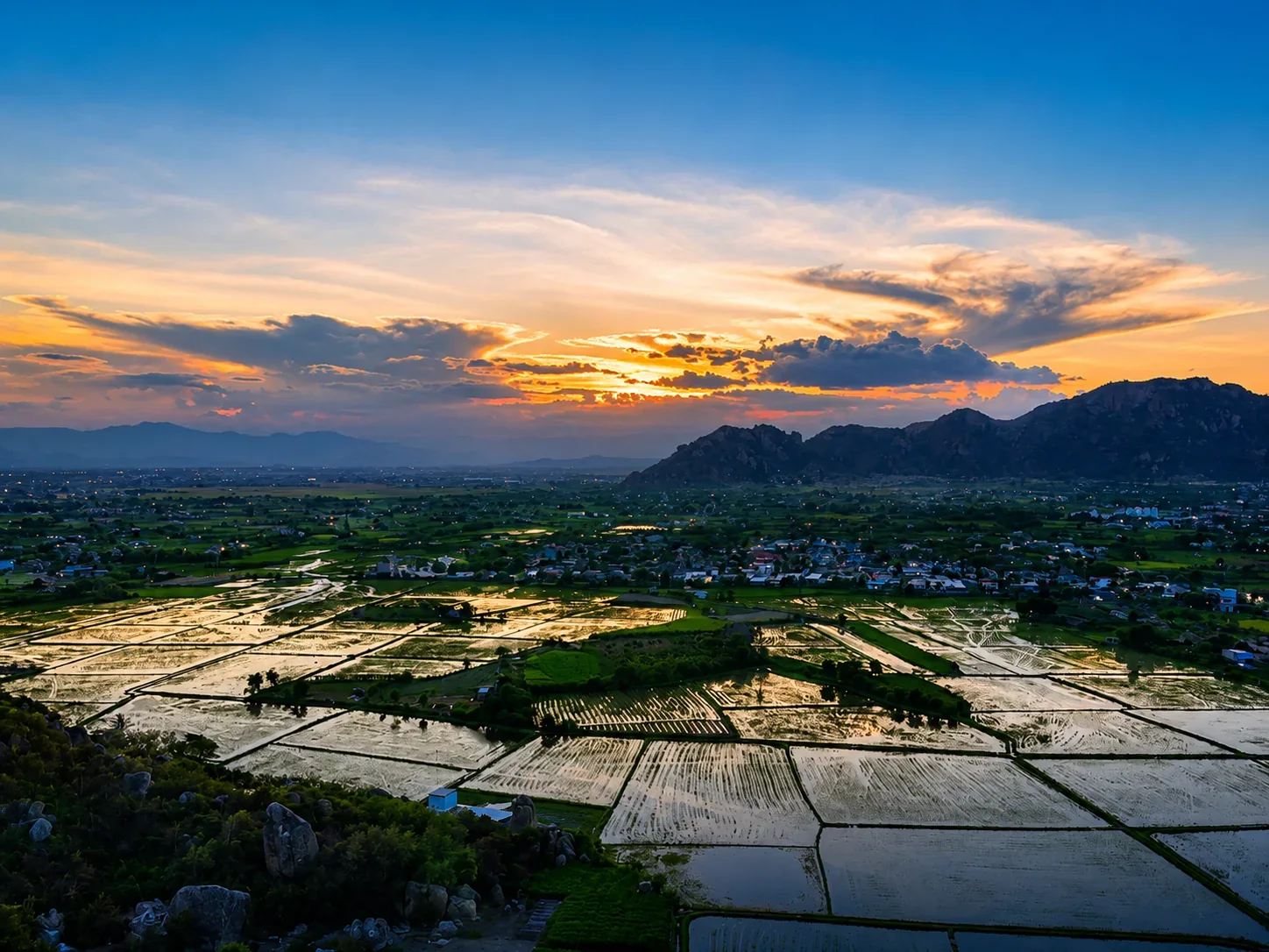 Flooded fields in Ninh Thuan at sunset