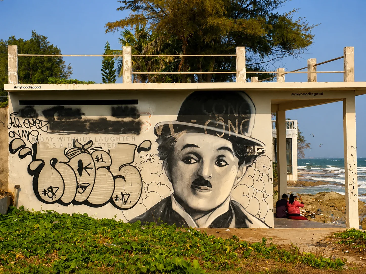 Charlie Chaplin mural on the Vietnamese coast